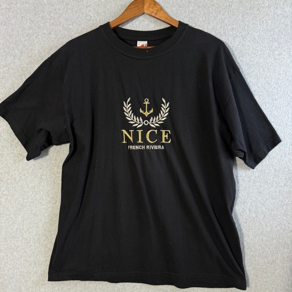 Nice French Riviera T Shirt Mens XXL Black Cotton Embroidered Anchor Souvenir